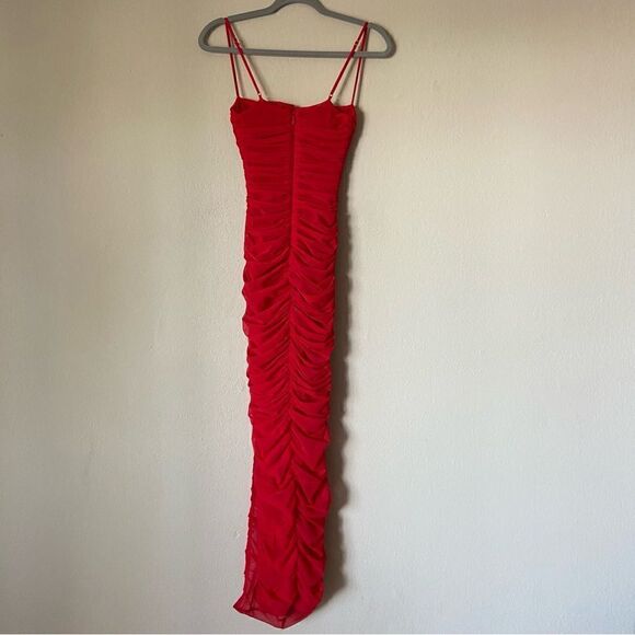 House of CB Fornarina Maxi Red Dress Tank Organza Bodycon Backless Mesh Size XS - Picture 15 of 17